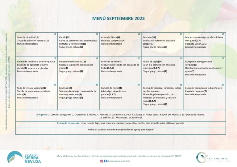 MENÚ COMEDOR SEPTIEMBRE